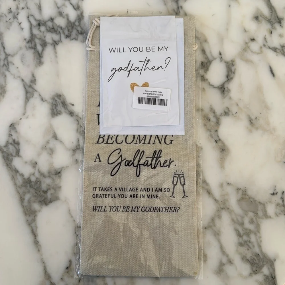 NWT Godfather Wine Gift Bag, Proposal, Pairs Well Becoming Godfather, Baptism